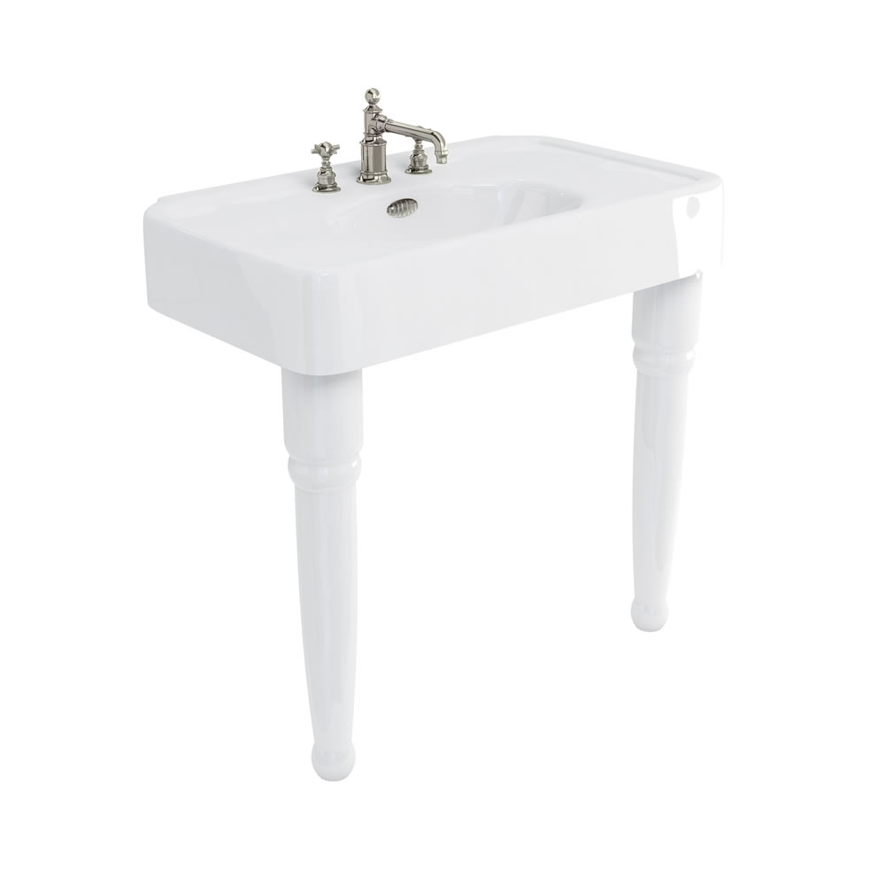 Arcade 900mm basin with nickel overflow & ceramic console legs